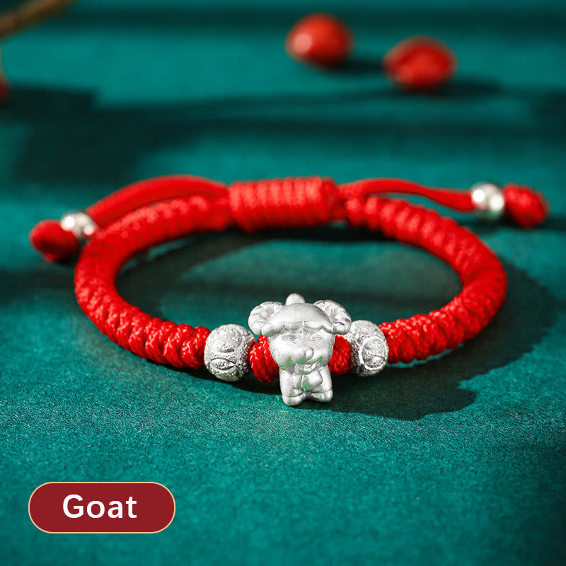 Handcrafted 999 Sterling Silver Chinese Zodiac Vajra Knot Red String Kids Bracelet