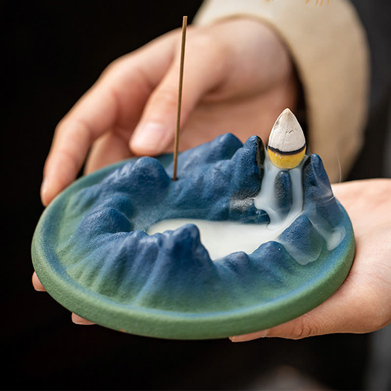 Sculpted Ceramic Backflow Mountain Incense Burner
