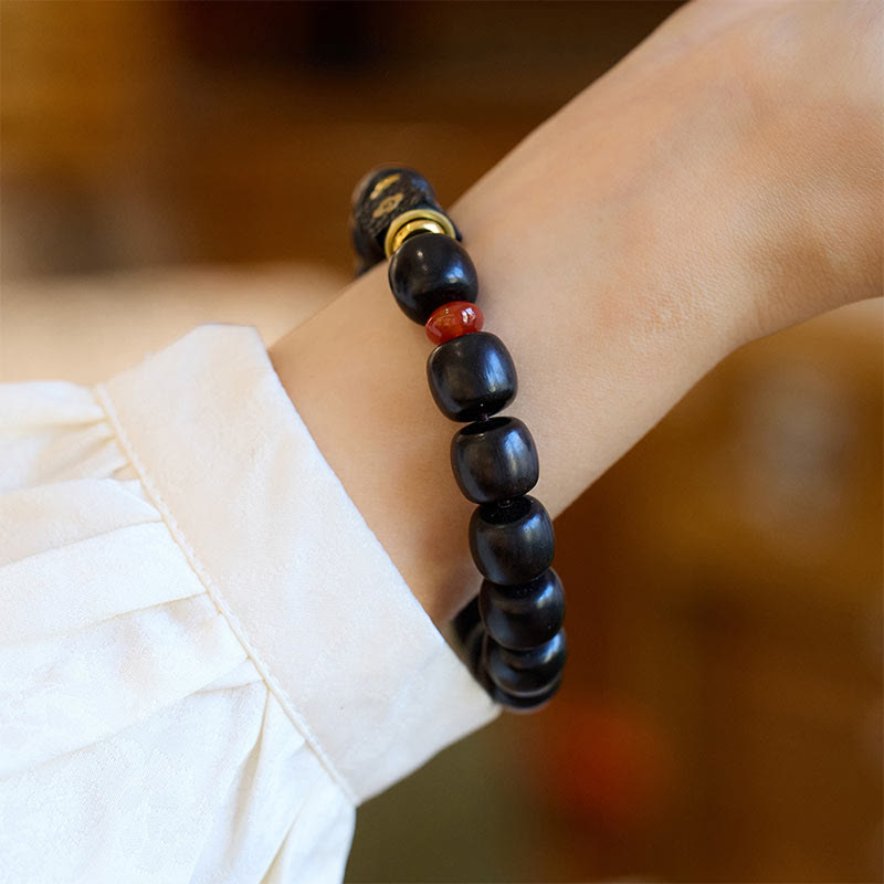 Ebony Wood Auspicious Clouds Engraved Calm Bracelet