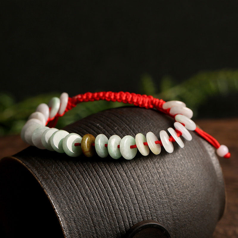 Natural Round Jade Luck Red String Protection Bracelet