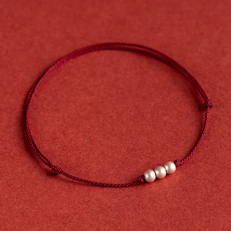 925 Sterling Silver Three Beads Protection String Bracelet Anklet
