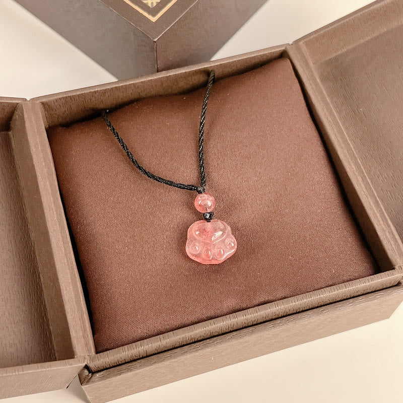 Strawberry Quartz Lovely Cat Paw Claw Healing Necklace Pendant