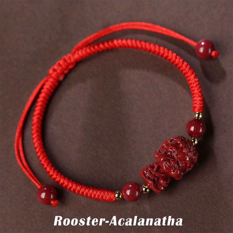 Handcrafted Cinnabar Zodiac Guardian Buddha Red String Adjustable Bracelet