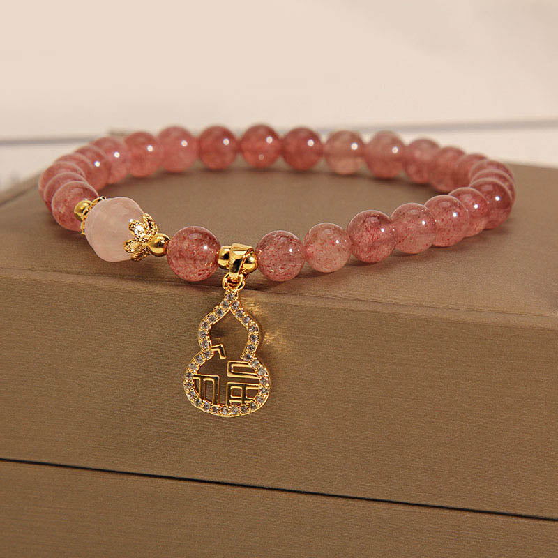 Strawberry Quartz Gourd Fu Character Charm Positive Bracelet