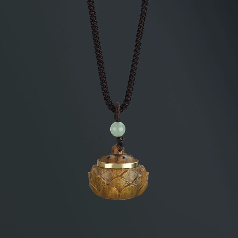 Tibet Green Sandalwood Rosewood Om Mani Padme Hum Lotus Positive Soothing Necklace Pendant