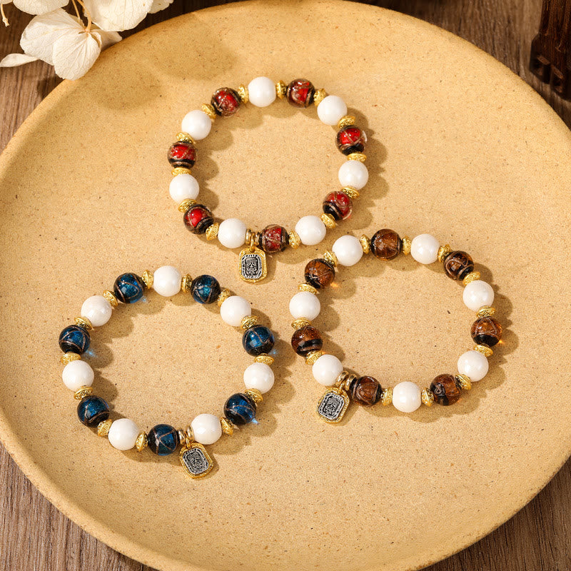 Tibetan Zakiram Goddess of Wealth Charm Liuli Glass Incense Ash Porcelain Bead Protection Bracelet