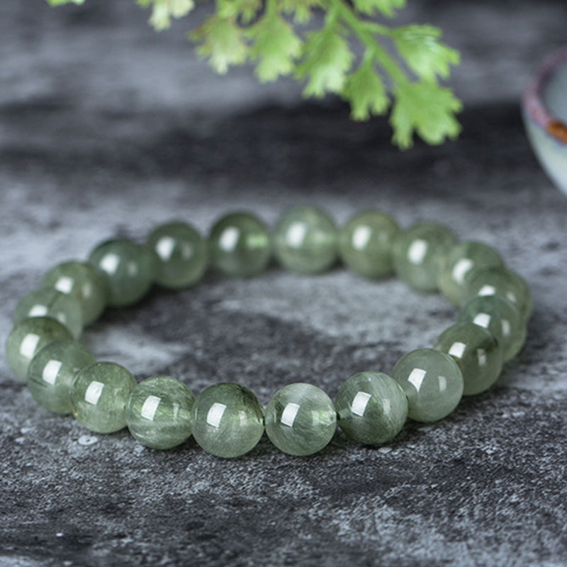Handmade Natural Green Quartz Beaded Unisex Elastic Bracelet