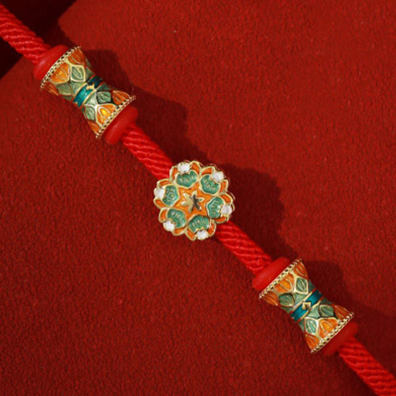 Dunhuang 925 Sterling Silver Lotus Drum Red String Bracelet for New Beginnings