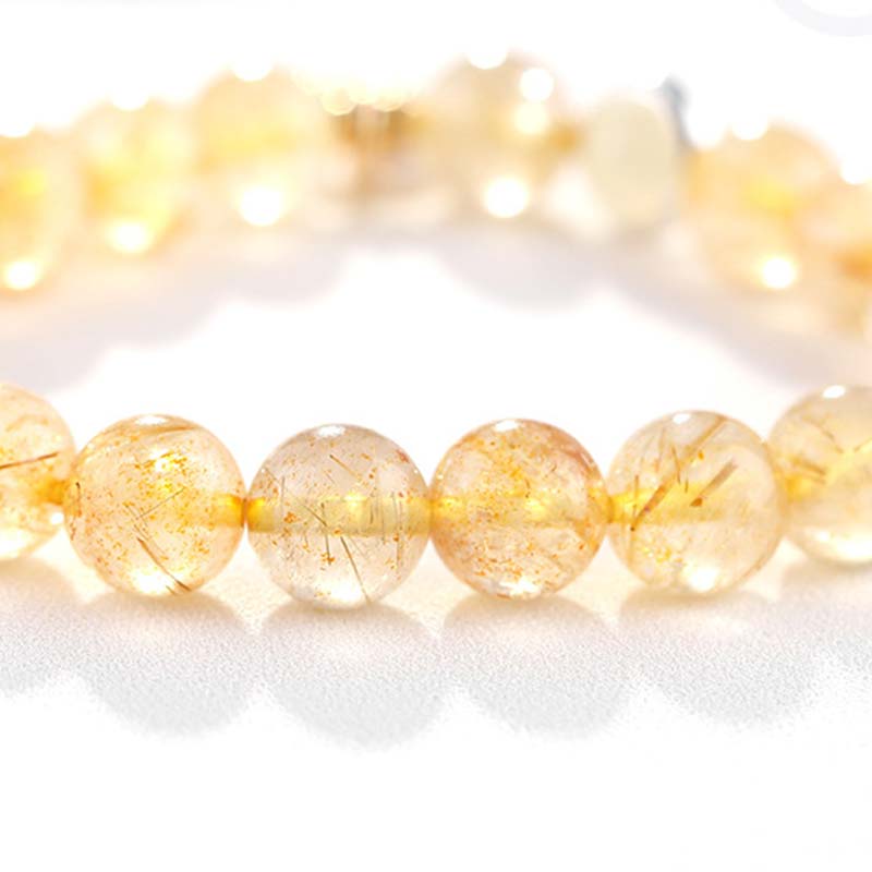 Radiant Citrine Gemstone Beaded Bracelet with Moon Charm