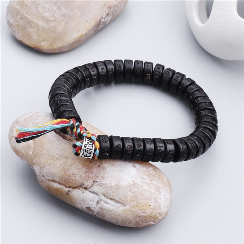 Handmade Engraved Om Mani Padme Hum Coconut Shell Bead Tibetan Bracelet