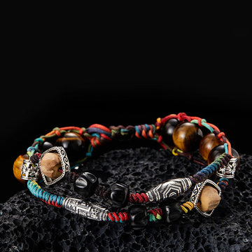Handmade Tiger's Eye, Bodhi Seed & Coconut Shell 925 Sterling Silver Beaded Bracelet