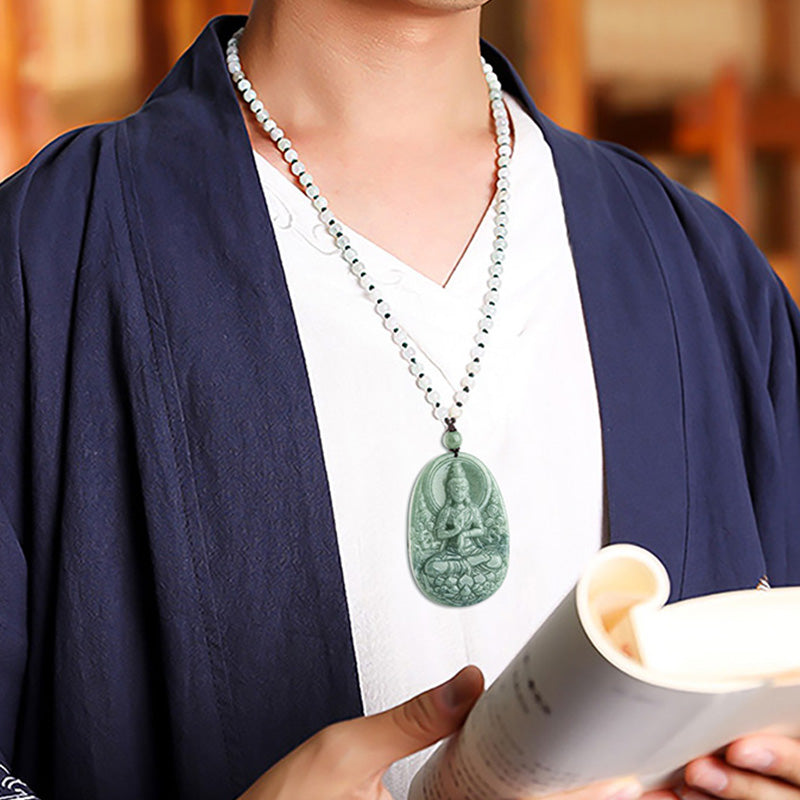 Natural Jade Avalokitesvara Amulet Wealth Necklace Pendant