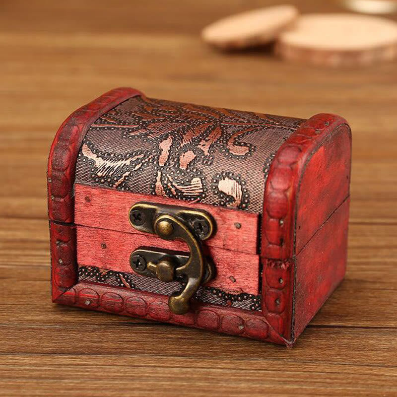 Retro Small Wood Jewelry Box Lotus Golden Grape Copper Coin Daffodil Grass Flower Jewelry Storage Box