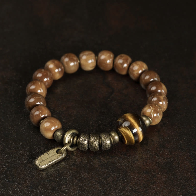 Kuka Seed Tiger Eye Gold Sheen Obsidian Brass Copper Wealth Luck Bracelet