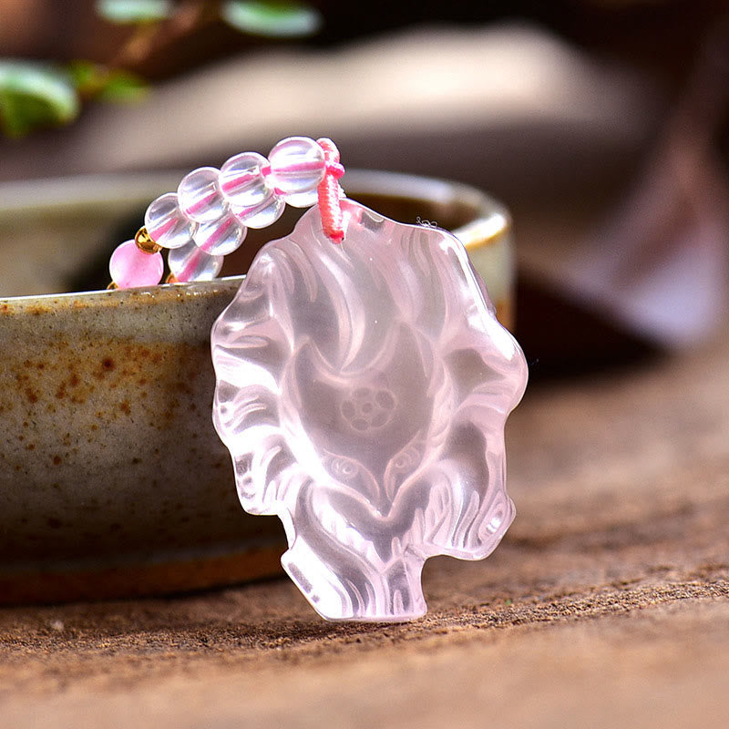 Natural Pink Crystal Nine Tailed Fox Love Necklace Pendant (Extra 30% Off | USE CODE: FS30)