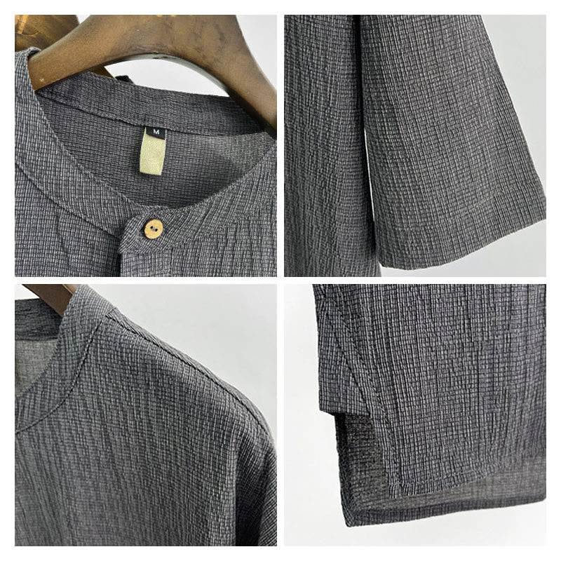 Summer Solid Color Men Short Sleeve Button Shirt