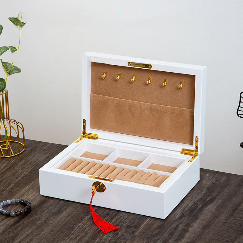 Vintage Wooden Jewelry Box Two-Layer Solid Wood Jewelry Storage Box