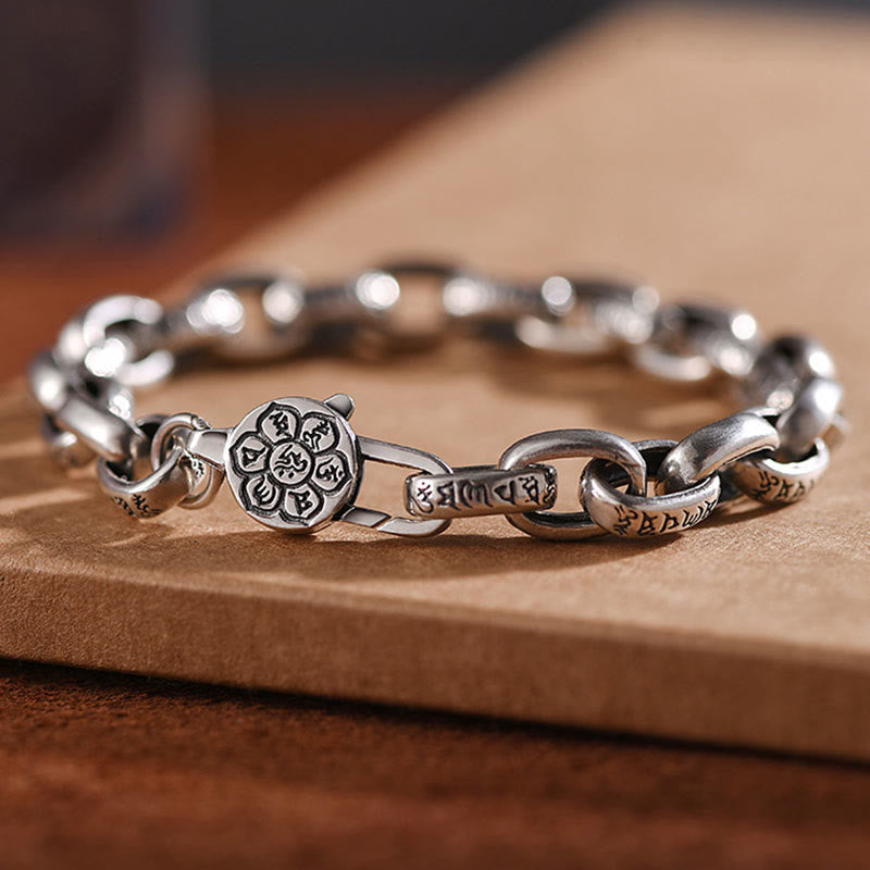 Engraved 925 Sterling Silver Om Mani Padme Hum Mantra Bracelet