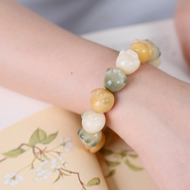 Multilayered Bodhi Seed Bracelet with Cat Paw Charm: Calm & Harmony Anchor