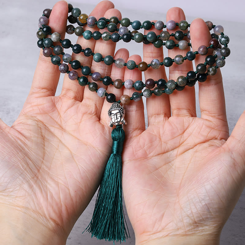 108 Mala Beads Indian Agate Buddha Head Cleansing Bracelet