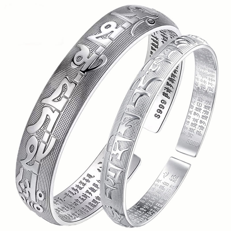 Tibetan White Copper & Sterling Silver Om Mani Padme Hum Sanskrit Engraved Meditation Bangle