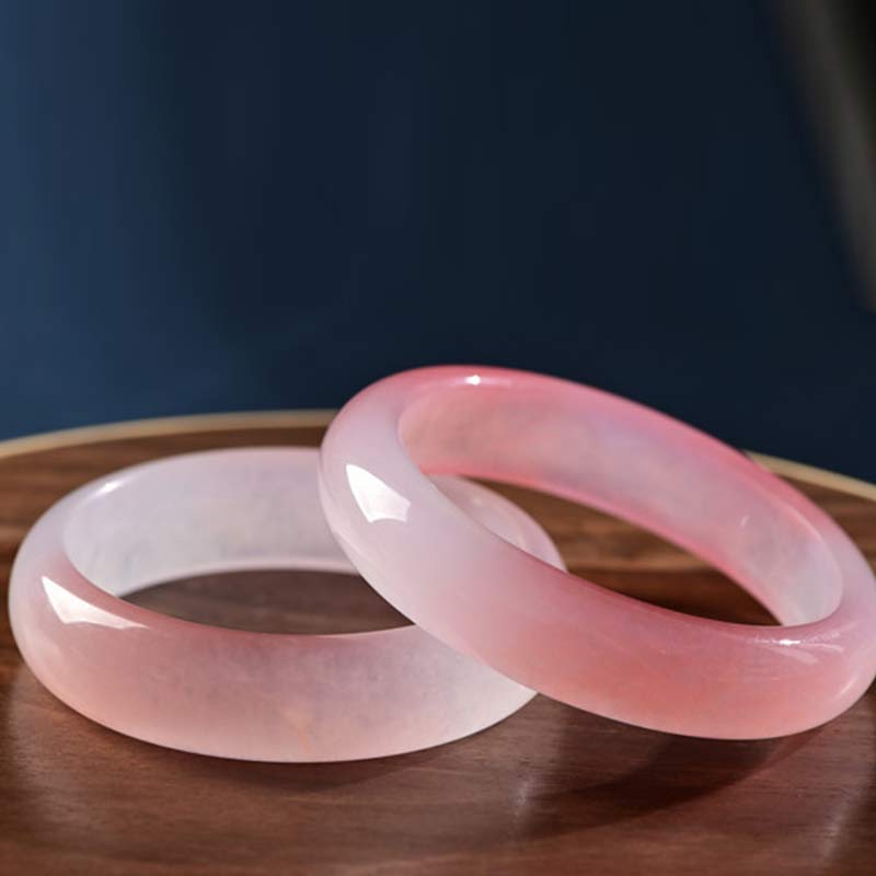 Natural Rose Quartz Solid Bangle Bracelet in Flat or Round Style