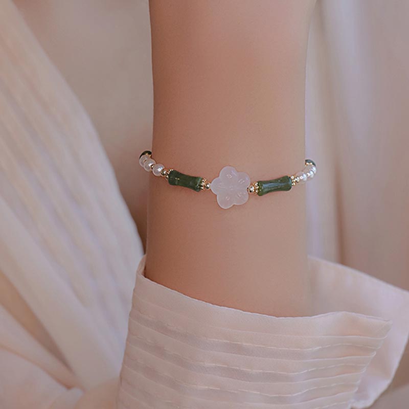 Peridot Bamboo Flower Agate Pearl Peace Bracelet