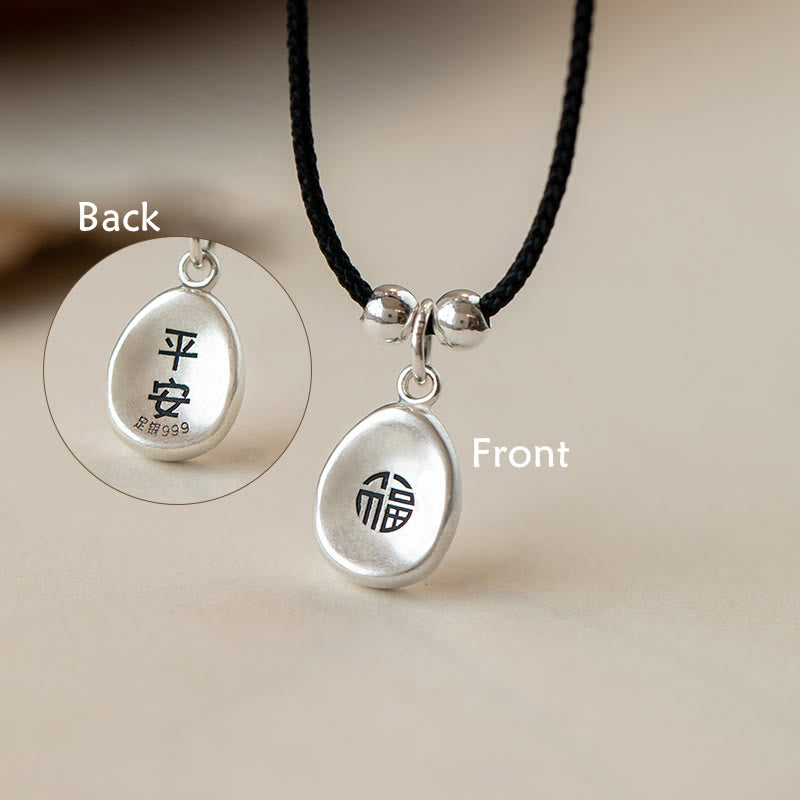 999 Sterling Silver Peace And Joy Fu Character Luck Fortune 925 Sterling Silver Chain Necklace Pendant