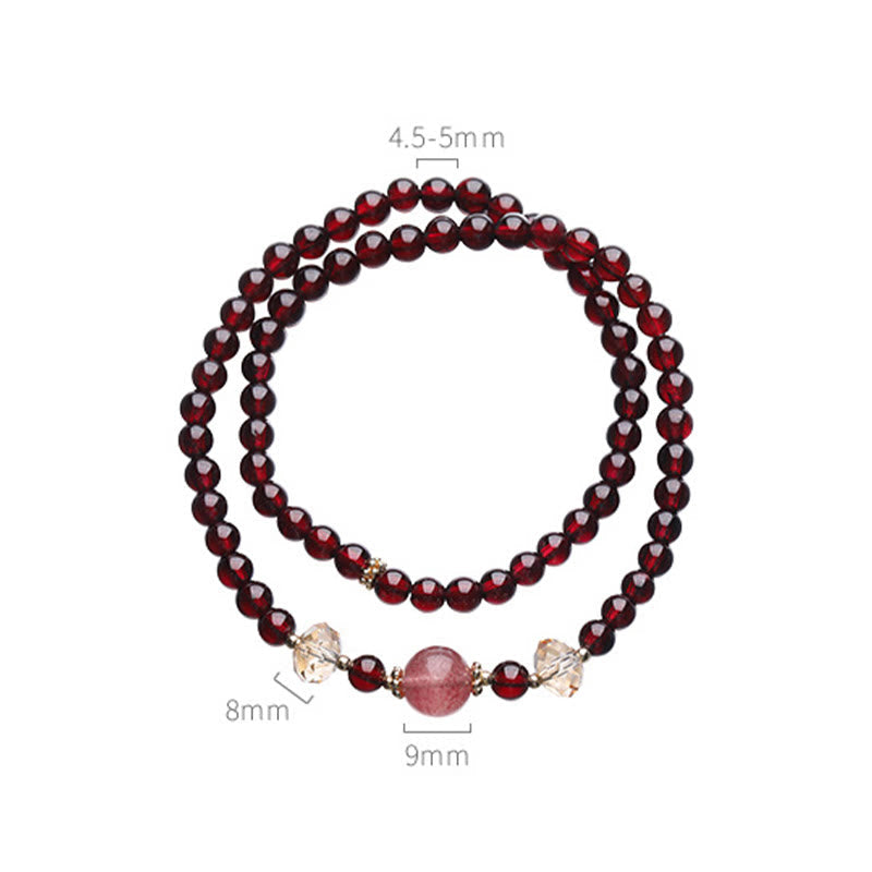 14K Gold Plated Natural Garnet Strawberry Quartz Stability Double Wrap Bracelet