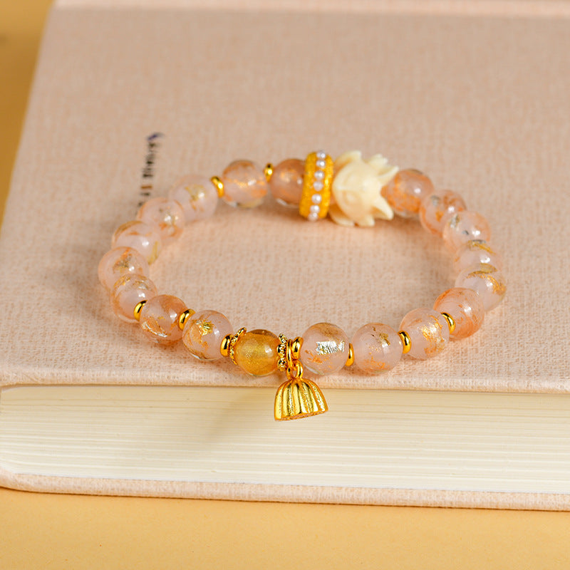 Tibetan Incense Ash Liuli Glass Bead Lucky Nine Tailed Fox Lotus Charm Bracelet