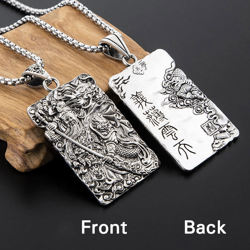 Guan Gong Dragon Auspicious Clouds Wealth Necklace Pendant