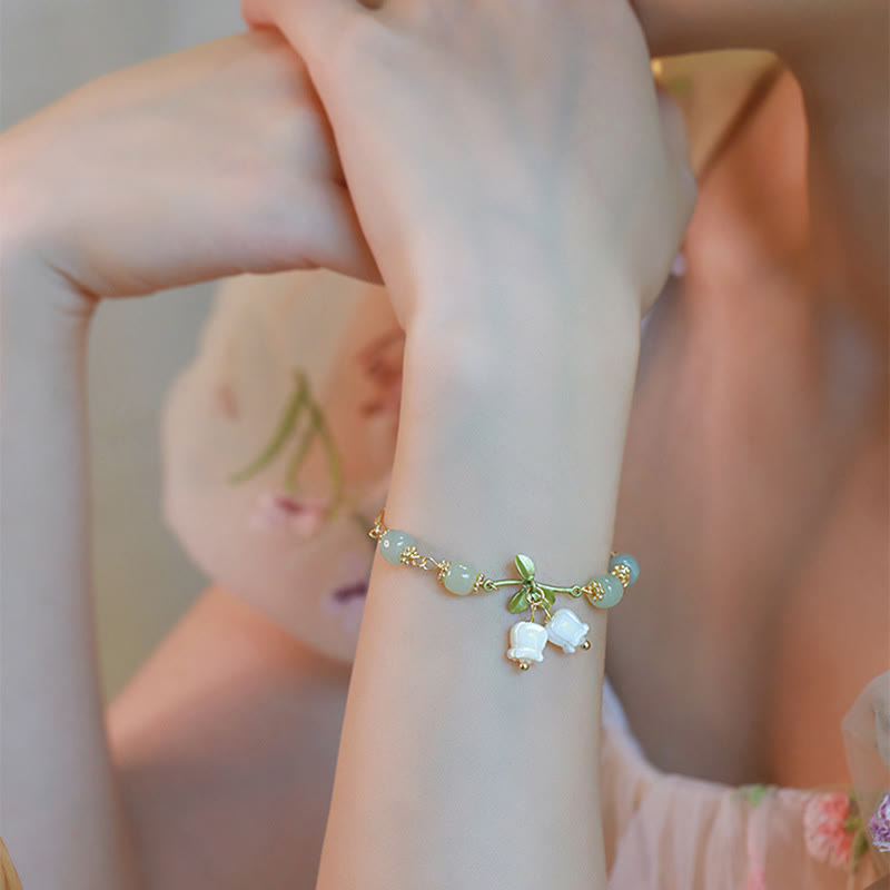 Green Jade Bead Lily of the Valley Prosperity Chain Bracelet