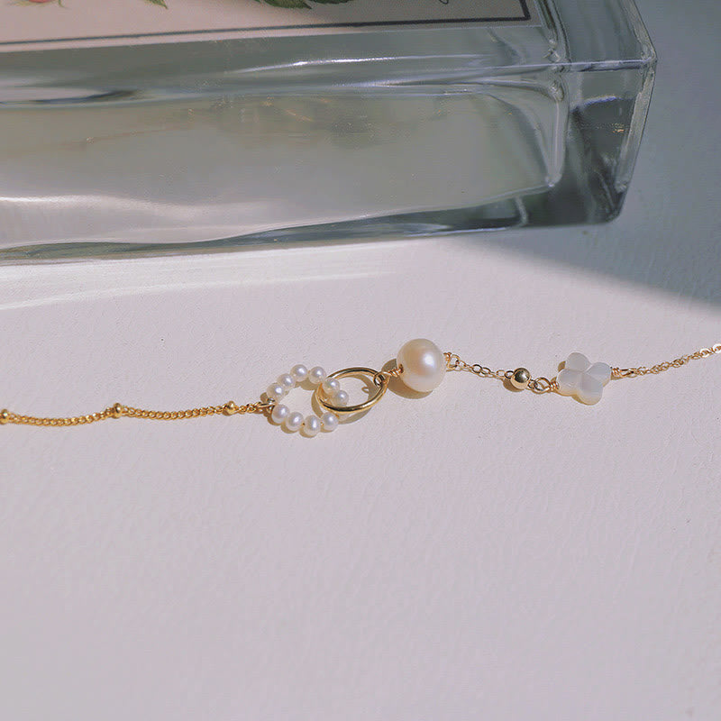 14K Gold Plated Pearl Double Peace Buckle Healing Chain Bracelet