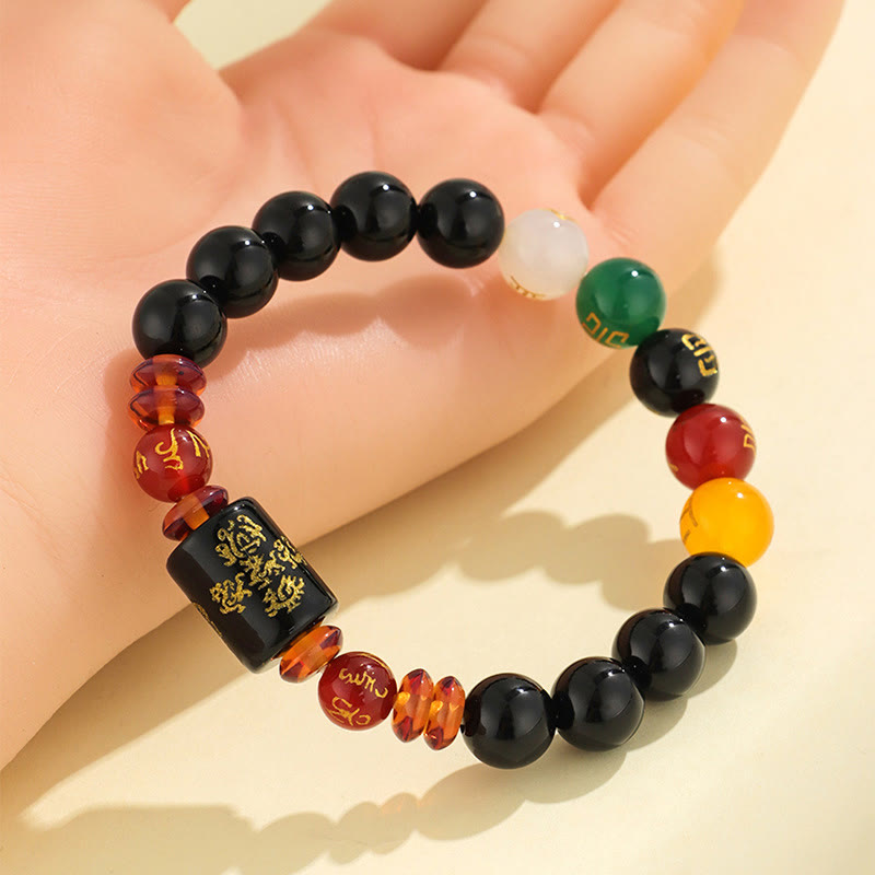 Five Elements Black Onyx Red Agate Wisdom Wealth Bracelet
