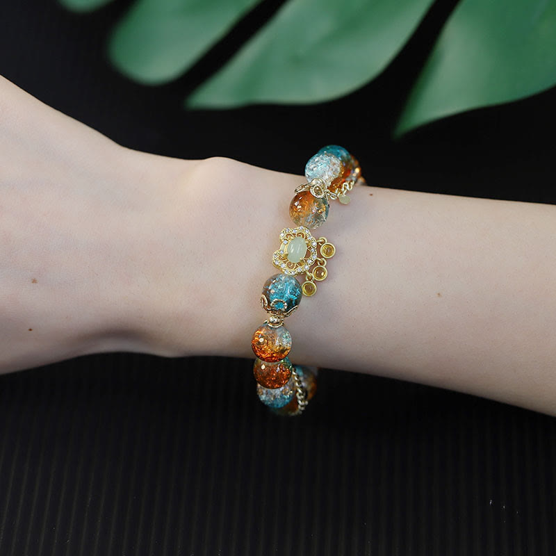 Colorful Liuli Glass Bead Chinese Lock Charm Fortune Bracelet