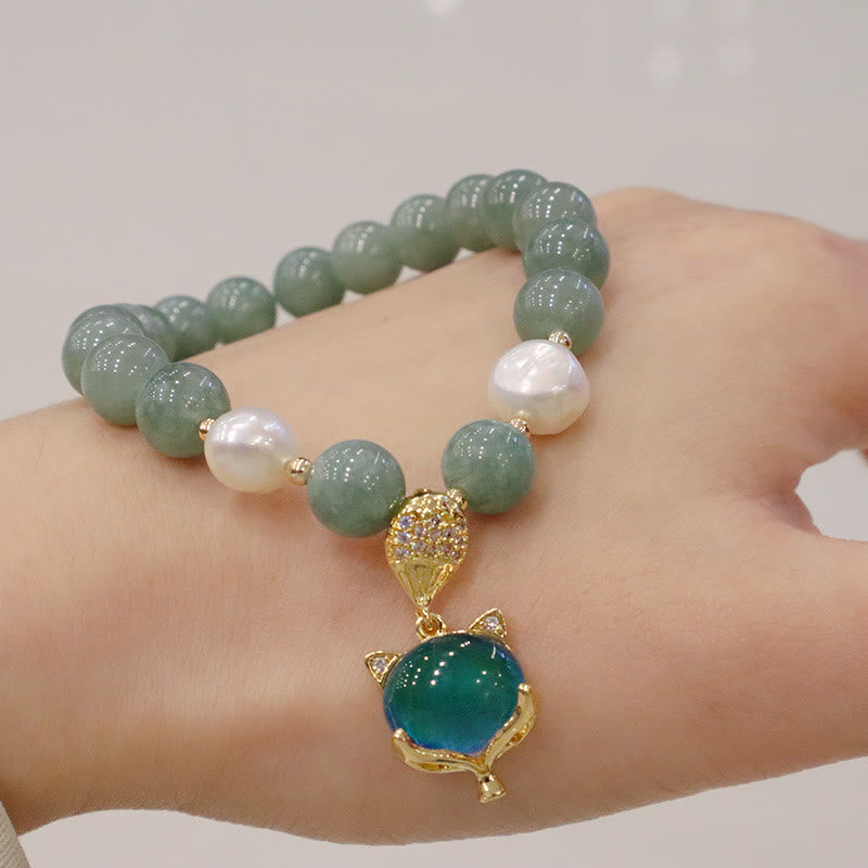 Jade Pearl Color-Changing Fox Charm Luck Bracelet