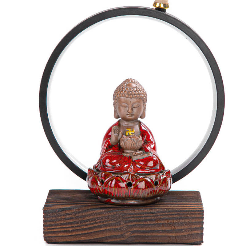 Handcrafted Ceramic Buddha Lotus Backflow Smoke Fountain Incense Burner with Light for Meditation & Yoga