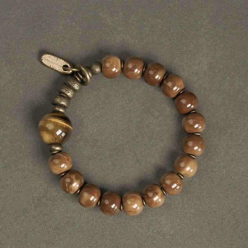 Kuka Seed Tiger Eye Gold Sheen Obsidian Brass Copper Wealth Luck Bracelet