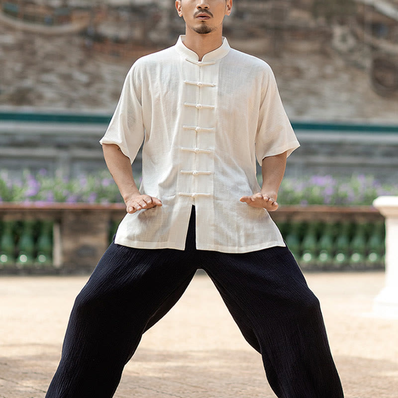 Solid Color Frog-Button Meditation Prayer Spiritual Zen Tai Chi Qigong Practice Unisex Clothing Set