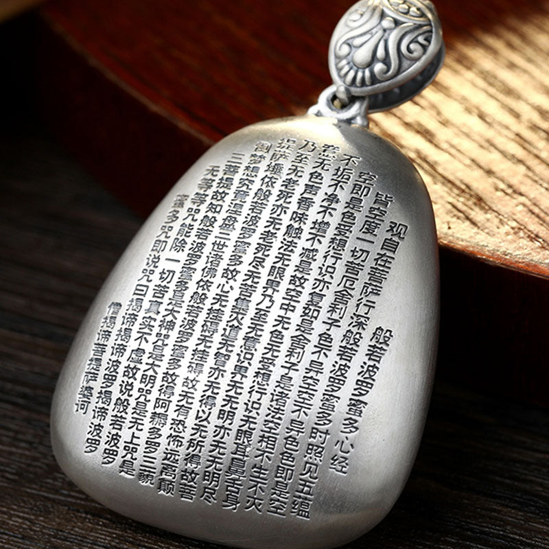 999 Sterling Silver Chinese Zodiac Natal Buddha Heart Sutra Engraved Protection Necklace Pendant