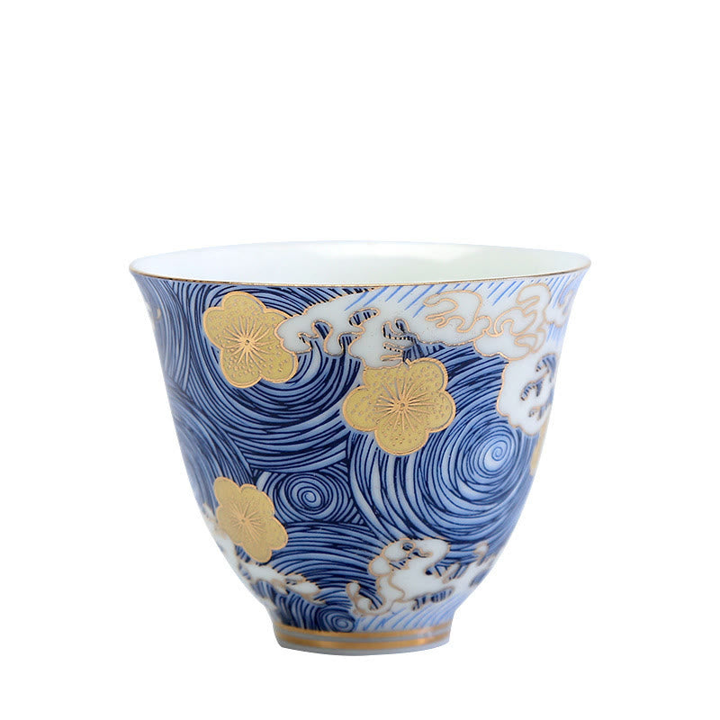 Vintage Ocean Sea Waves Ceramic Teacup Tea Cups