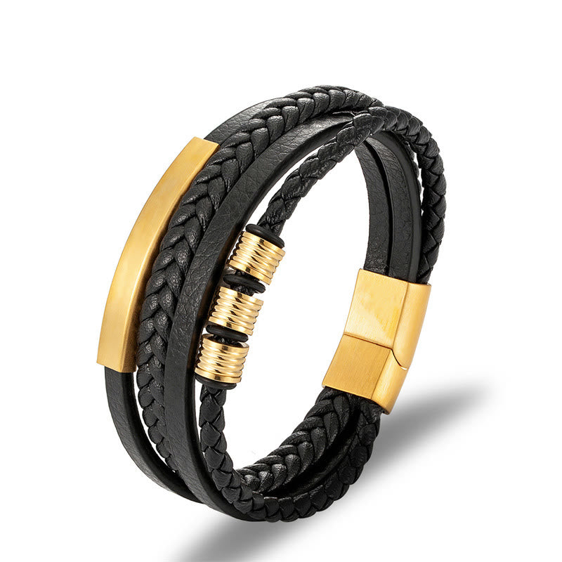 Leather Multi-Layer Titanium Steel Balance Braided Magnetic Buckle Bracelet
