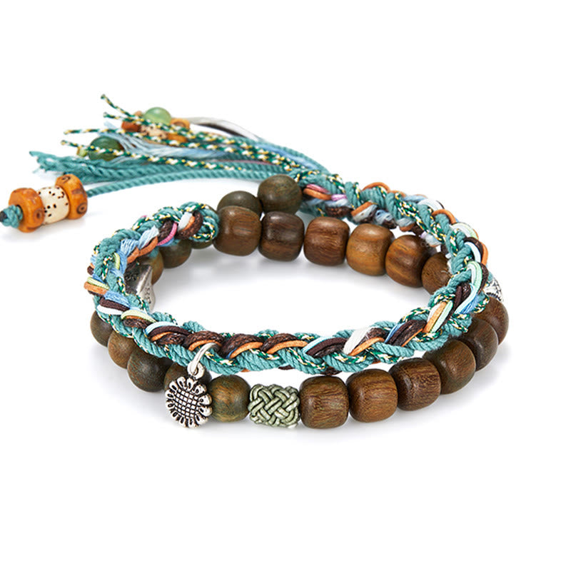 Handmade Green Sandalwood and Bodhi Seed 925 Sterling Silver Positive Bracelet