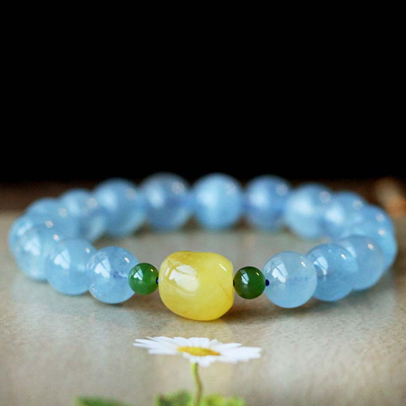 Natural Aquamarine and Amber Beaded Serenity Bracelet