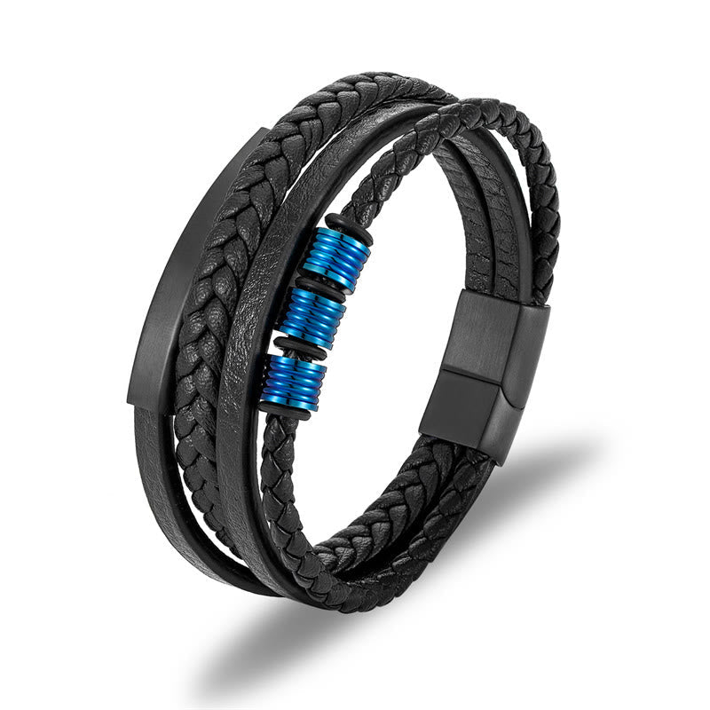 Leather Multi-Layer Titanium Steel Balance Braided Magnetic Buckle Bracelet