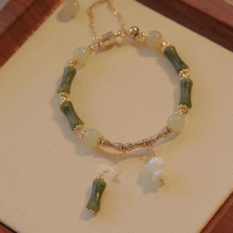 Jade Bamboo Leaf and Lily of the Valley Adjustable Patterned Bracelet