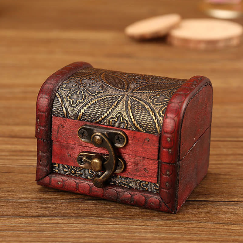 Retro Small Wood Jewelry Box Lotus Golden Grape Copper Coin Daffodil Grass Flower Jewelry Storage Box