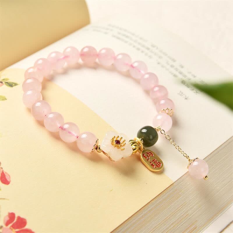 Natural Pink Crystal Jade Flower Warm Love Bracelet