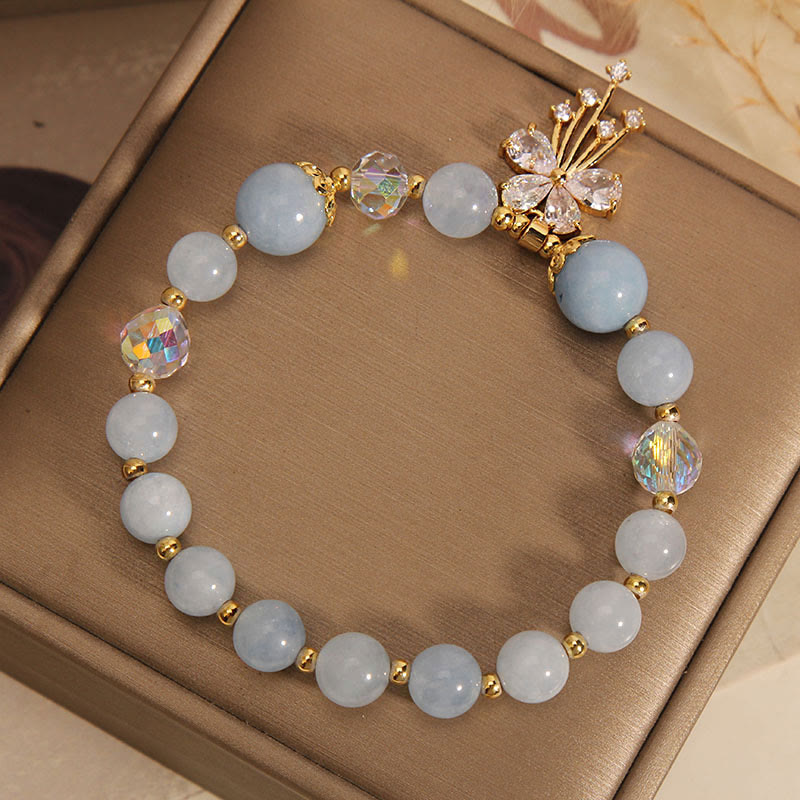 Sparkling Zircon Butterfly Aquamarine and Rose Quartz Gemstone Bracelet