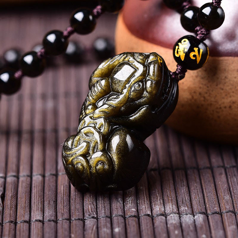 FengShui Gold Sheen Obsidian PiXiu Wealth Necklace (Extra 35% Off | USE CODE: FS35)